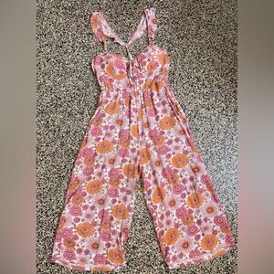 AUW Floral Pink and Orange Jumpsuit Sz L with Pockets